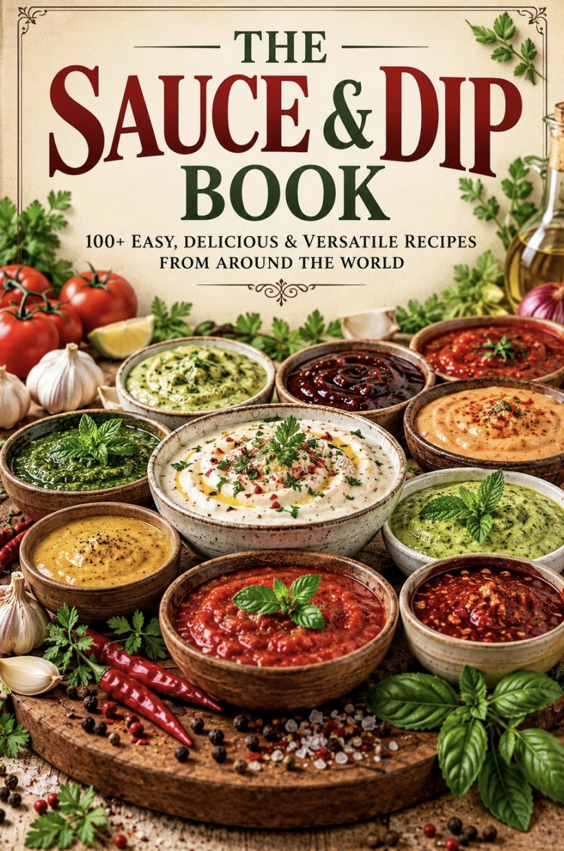 The Sauce & Dip Book cover showing homemade sauces and dips